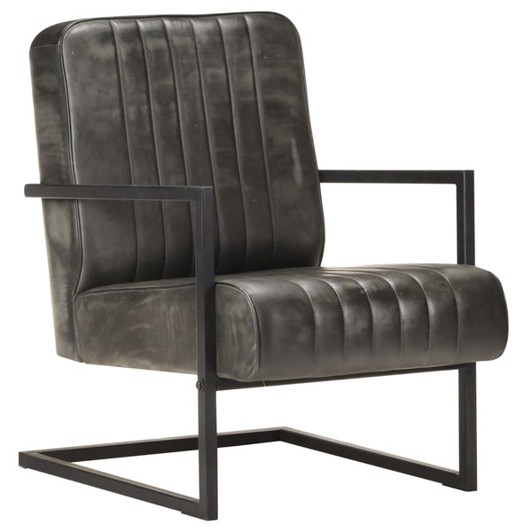 Freischwinger Sessel Grau Echtleder