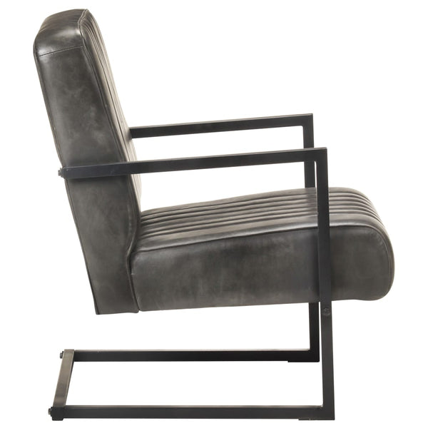Freischwinger Sessel Grau Echtleder