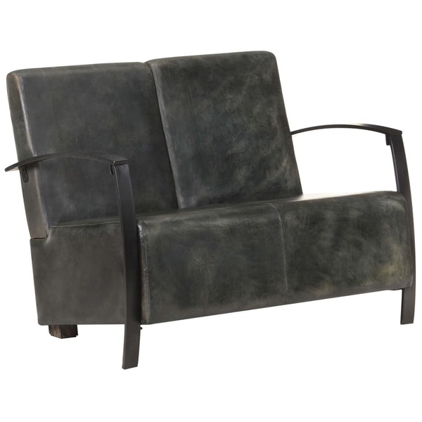 Graues 2-Sitzer Ledersofa
