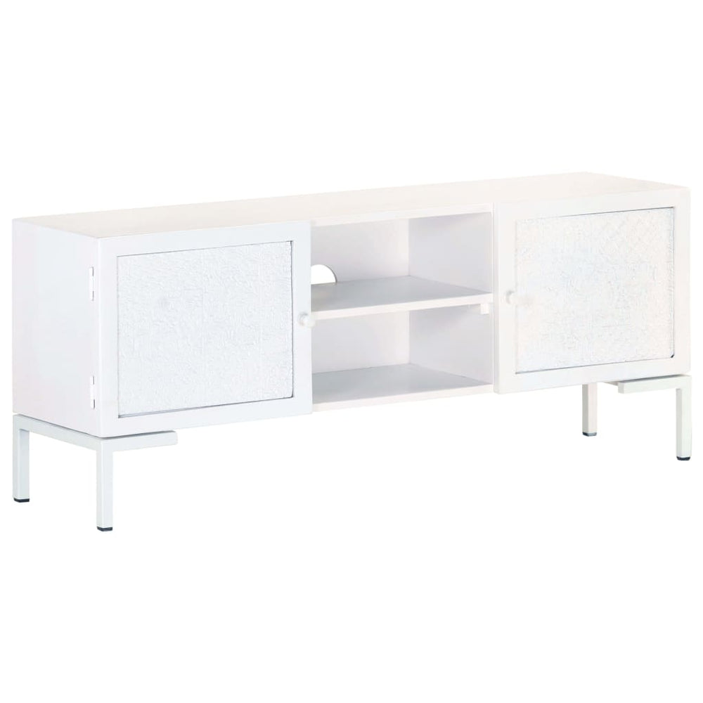 vidaXL Meuble TV Blanc 115x30x46 cm Bois de manguier massif