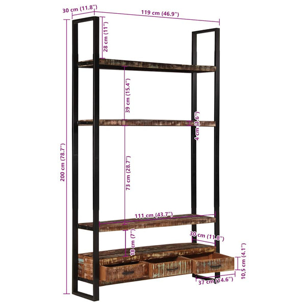 Bücherregal Altholz 118x30x200 cm