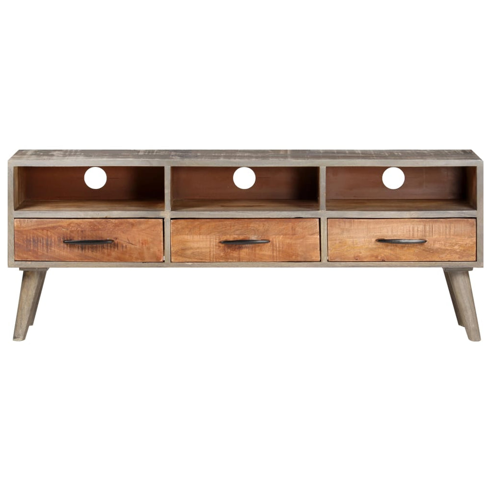 vidaXL Meuble TV gris 130x35x51 cm Bois de manguier massif brut