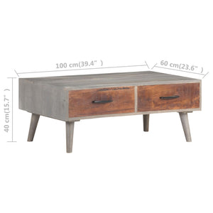 Grauer Couchtisch Mango Massivholz 100x60 cm