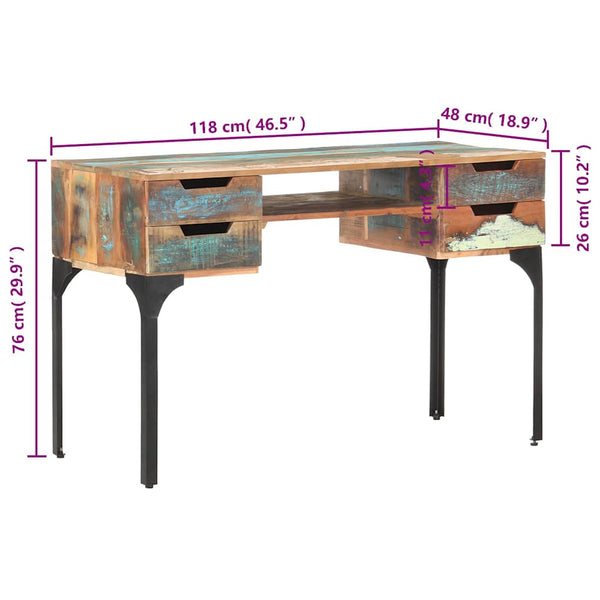 Schreibtisch aus massivem Altholz, 118 cm