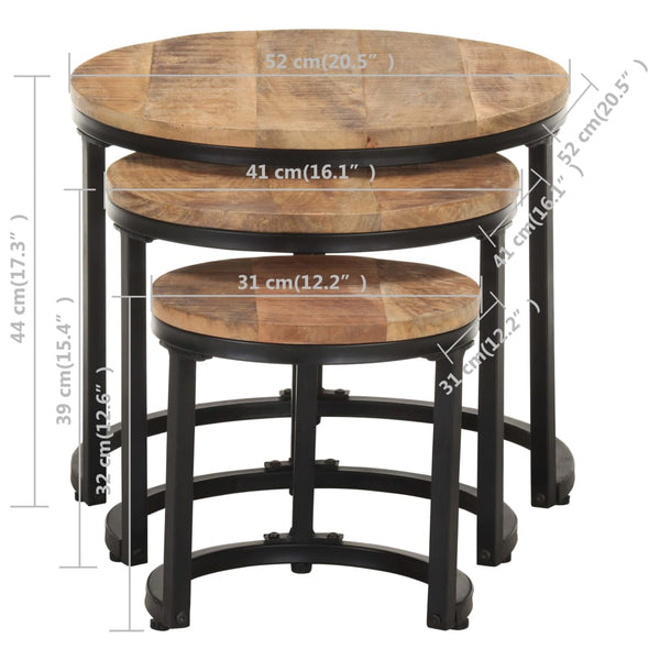 3er Set Beistelltische aus Mangoholz