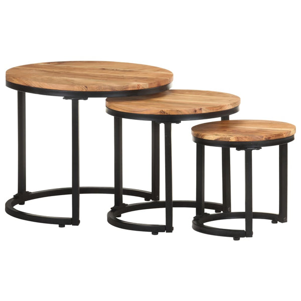 vidaXL Tables basses d'appoint 3 pcs en bois d'acacia massif