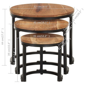 vidaXL Tables basses d'appoint 3 pcs en bois d'acacia massif