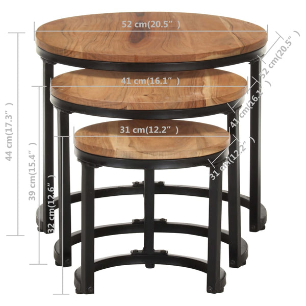 vidaXL Tables basses d'appoint 3 pcs en bois d'acacia massif