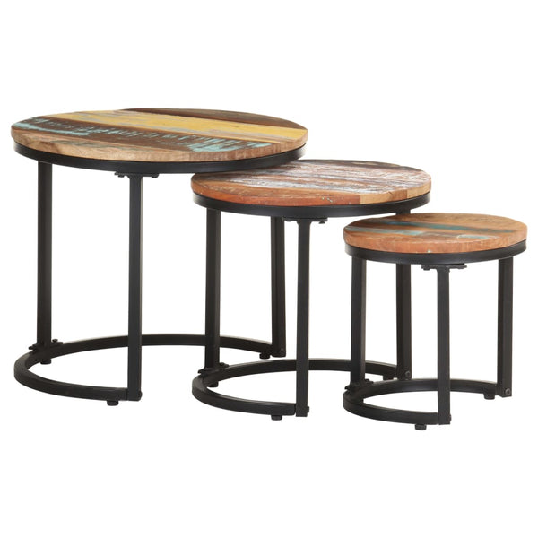 3er Set Beistelltische aus Massivholz