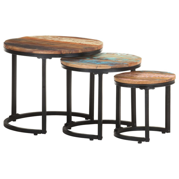 3er Set Beistelltische aus Massivholz