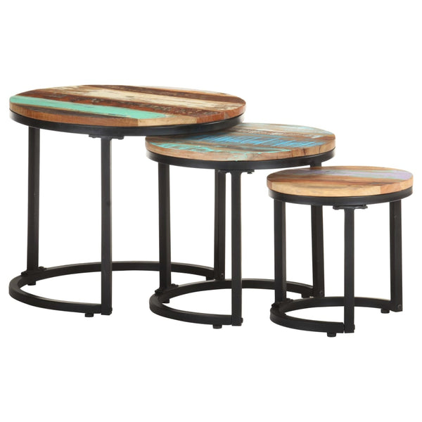 3er Set Beistelltische aus Massivholz