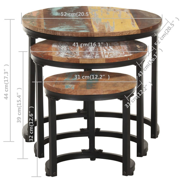 3er Set Beistelltische aus Massivholz