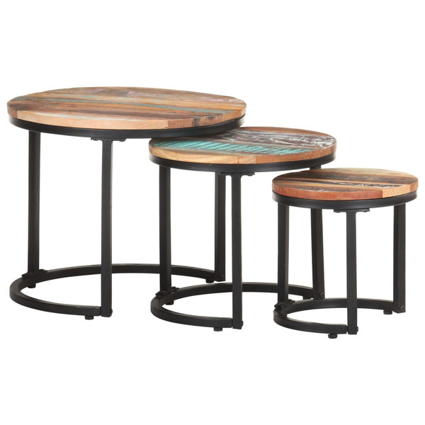 3er Set Beistelltische aus Massivholz