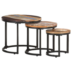 3er Set Beistelltische aus Massivholz