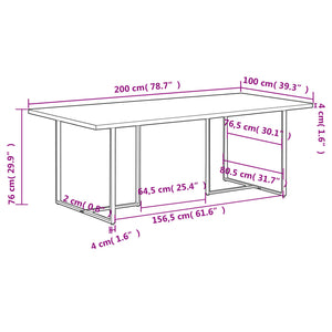 vidaXL Table de salle à manger 200 cm Bois de manguier brut