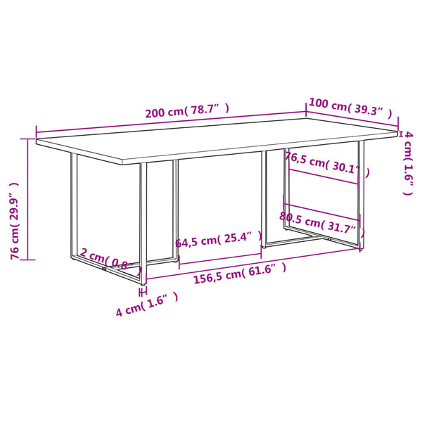 vidaXL Table de salle à manger 200 cm Bois de manguier brut