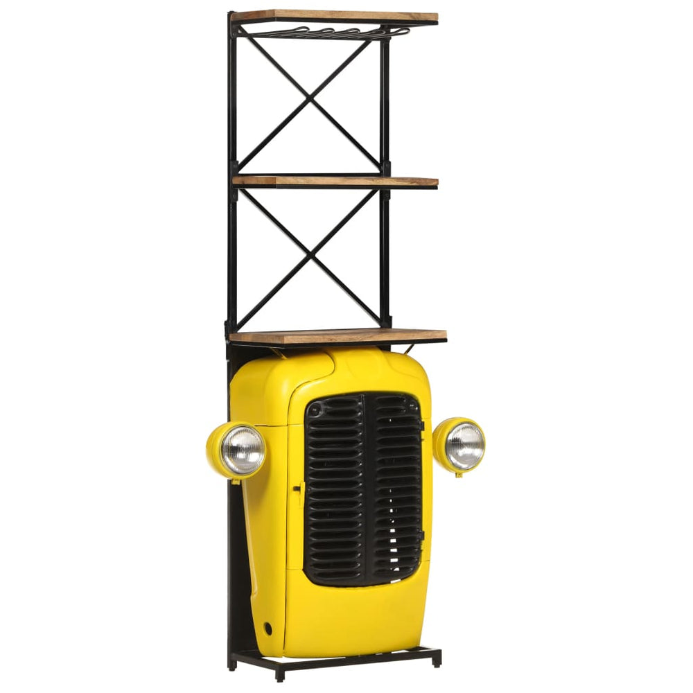 Gelber Traktor Weinschrank Mango Massivholz