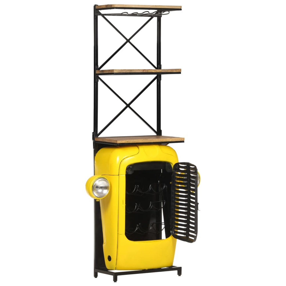 Gelber Traktor Weinschrank Mango Massivholz