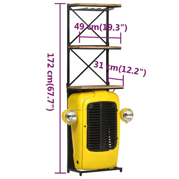 Gelber Traktor Weinschrank Mango Massivholz