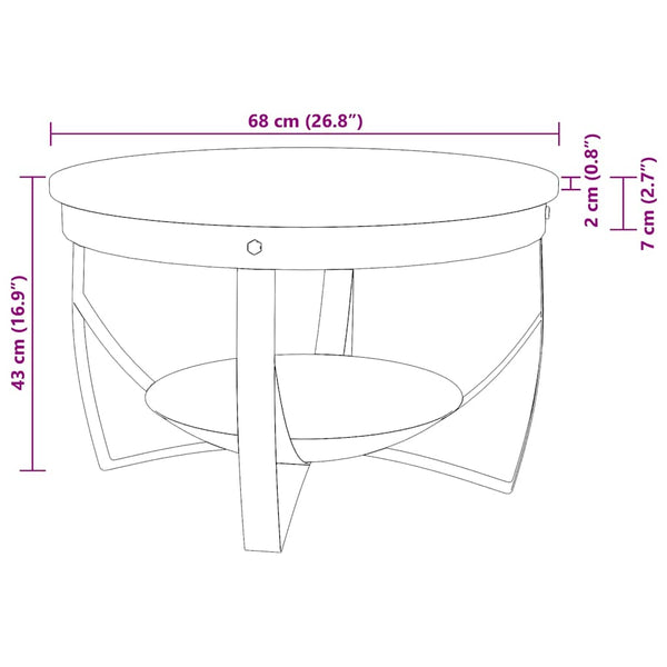 Akazie Couchtisch Massivholz Ø68cm