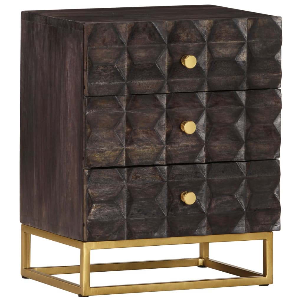 Schwarzer Nachttisch Mango Massivholz 40x30x50 cm