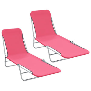 Klappbare Sonnenliegen 2 Stk. Stahl und Stoff Rosa