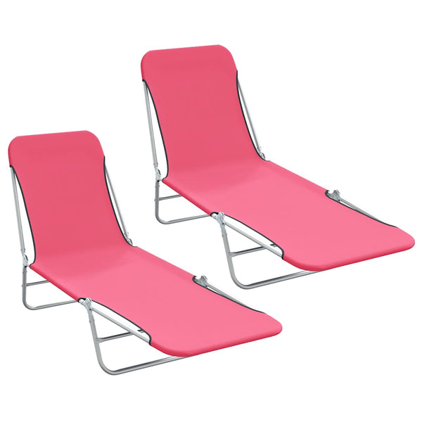 Klappbare Sonnenliegen 2 Stk. Stahl und Stoff Rosa