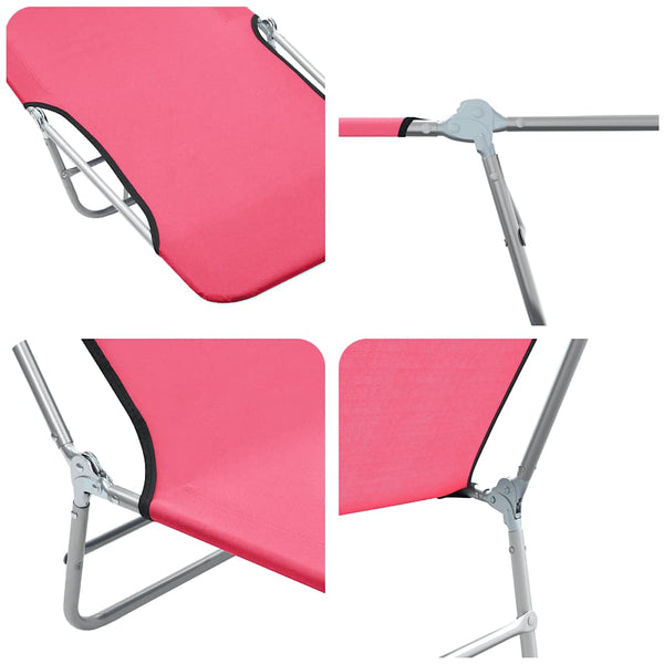 Klappbare Sonnenliegen 2 Stk. Stahl und Stoff Rosa