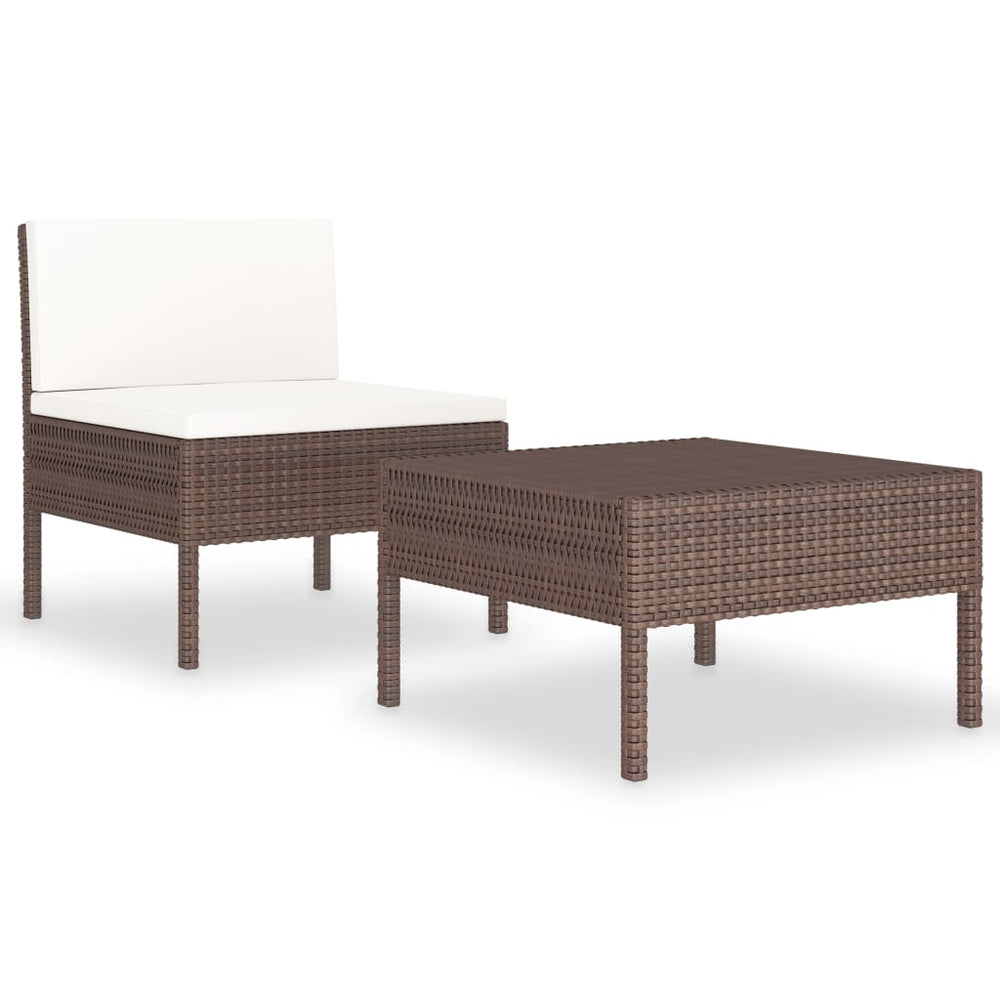 vidaXL Salon de jardin 2 pcs avec coussins résine tressée marron