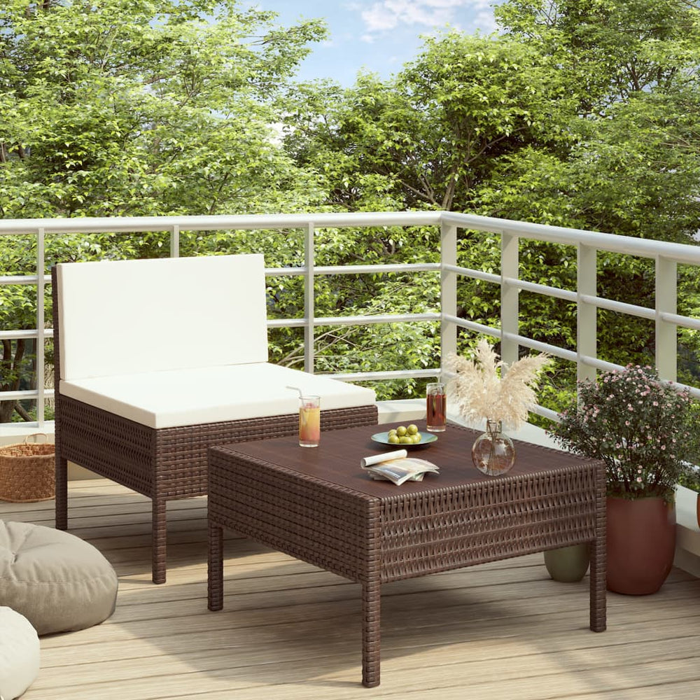 vidaXL Salon de jardin 2 pcs avec coussins résine tressée marron