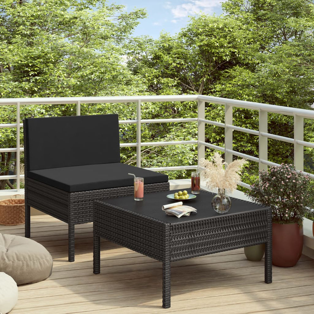 vidaXL Salon de jardin 2 pcs avec coussins résine tressée noir