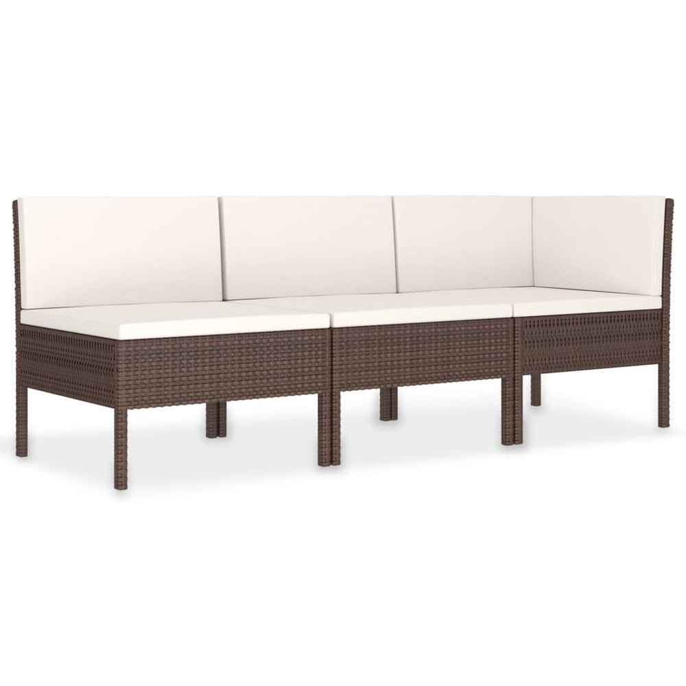 vidaXL Salon de jardin 3 pcs avec coussins résine tressée marron