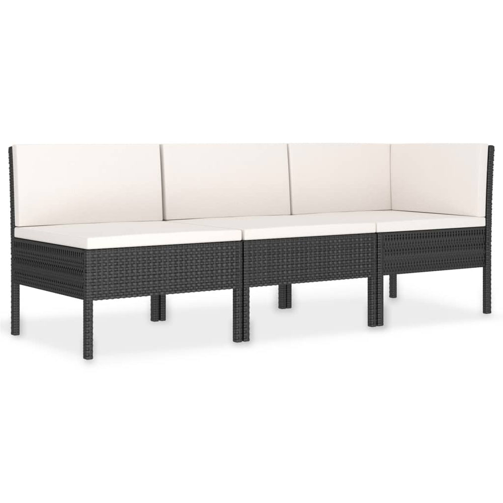 vidaXL Salon de jardin 3 pcs avec coussins résine tressée noir