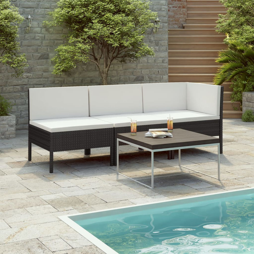 vidaXL Salon de jardin 3 pcs avec coussins résine tressée noir