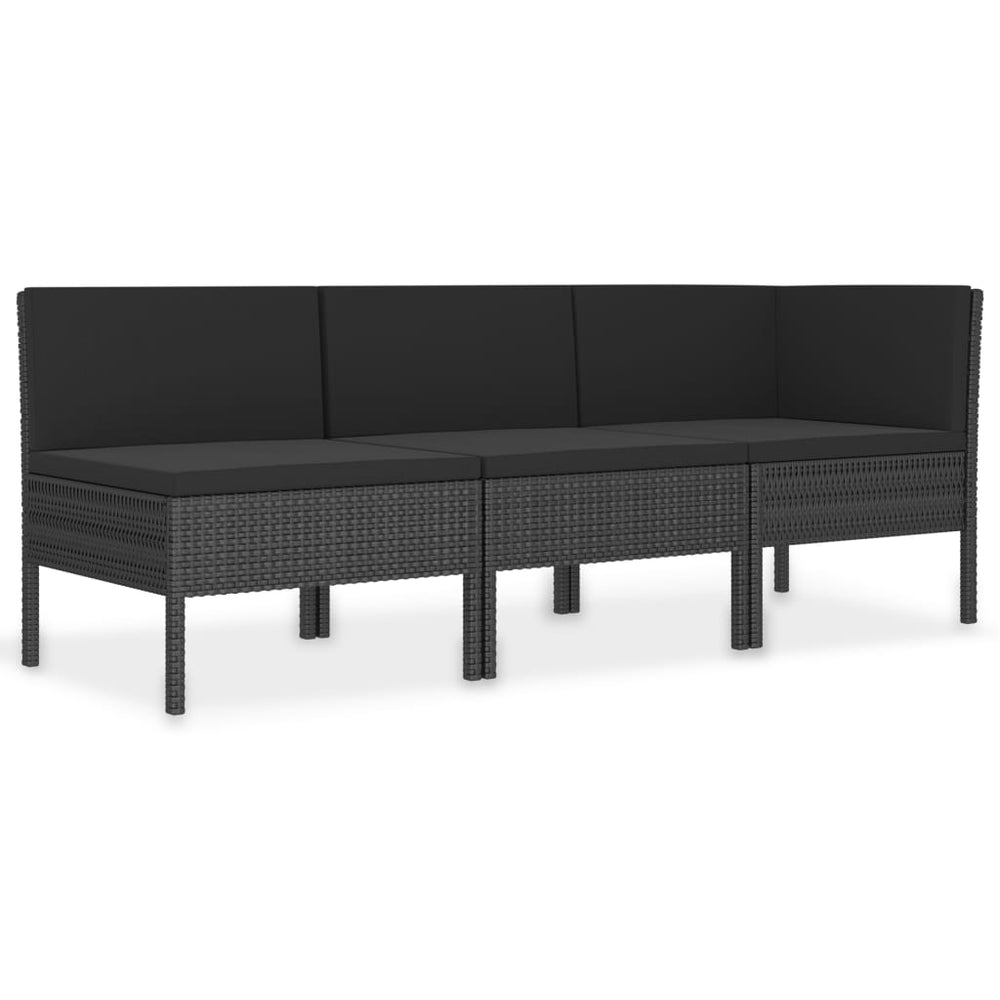 vidaXL Salon de jardin 3 pcs avec coussins résine tressée noir