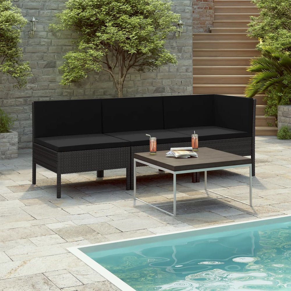vidaXL Salon de jardin 3 pcs avec coussins résine tressée noir
