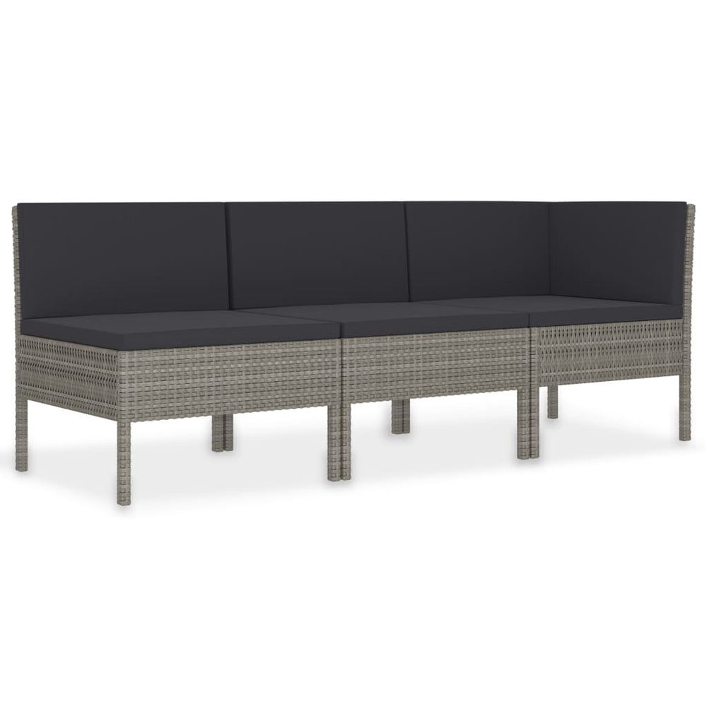 vidaXL Salon de jardin 3 pcs avec coussins résine tressée gris