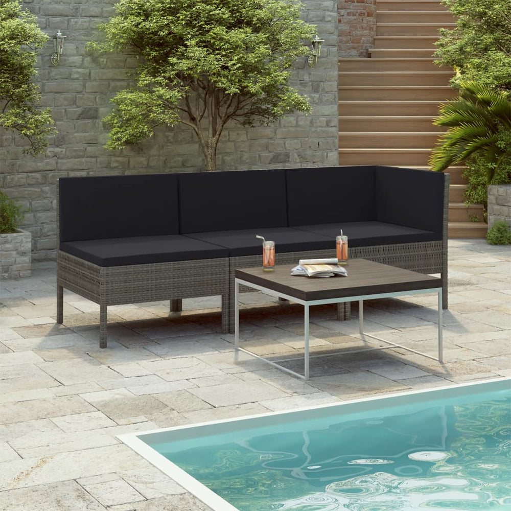 vidaXL Salon de jardin 3 pcs avec coussins résine tressée gris