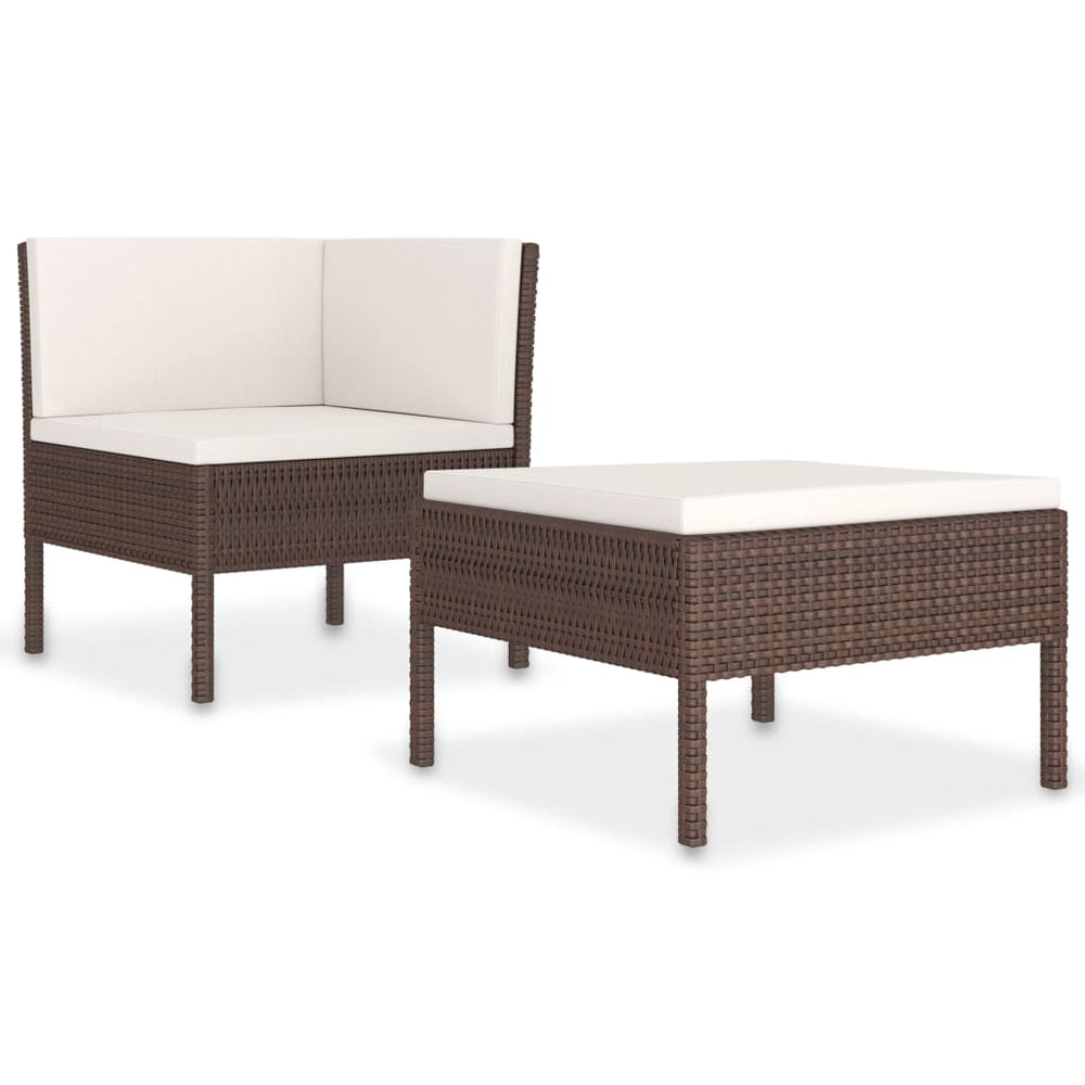 vidaXL Salon de jardin 2 pcs avec coussins résine tressée marron