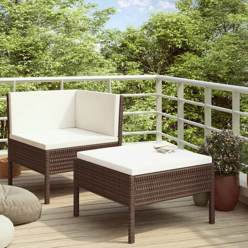 vidaXL Salon de jardin 2 pcs avec coussins résine tressée marron