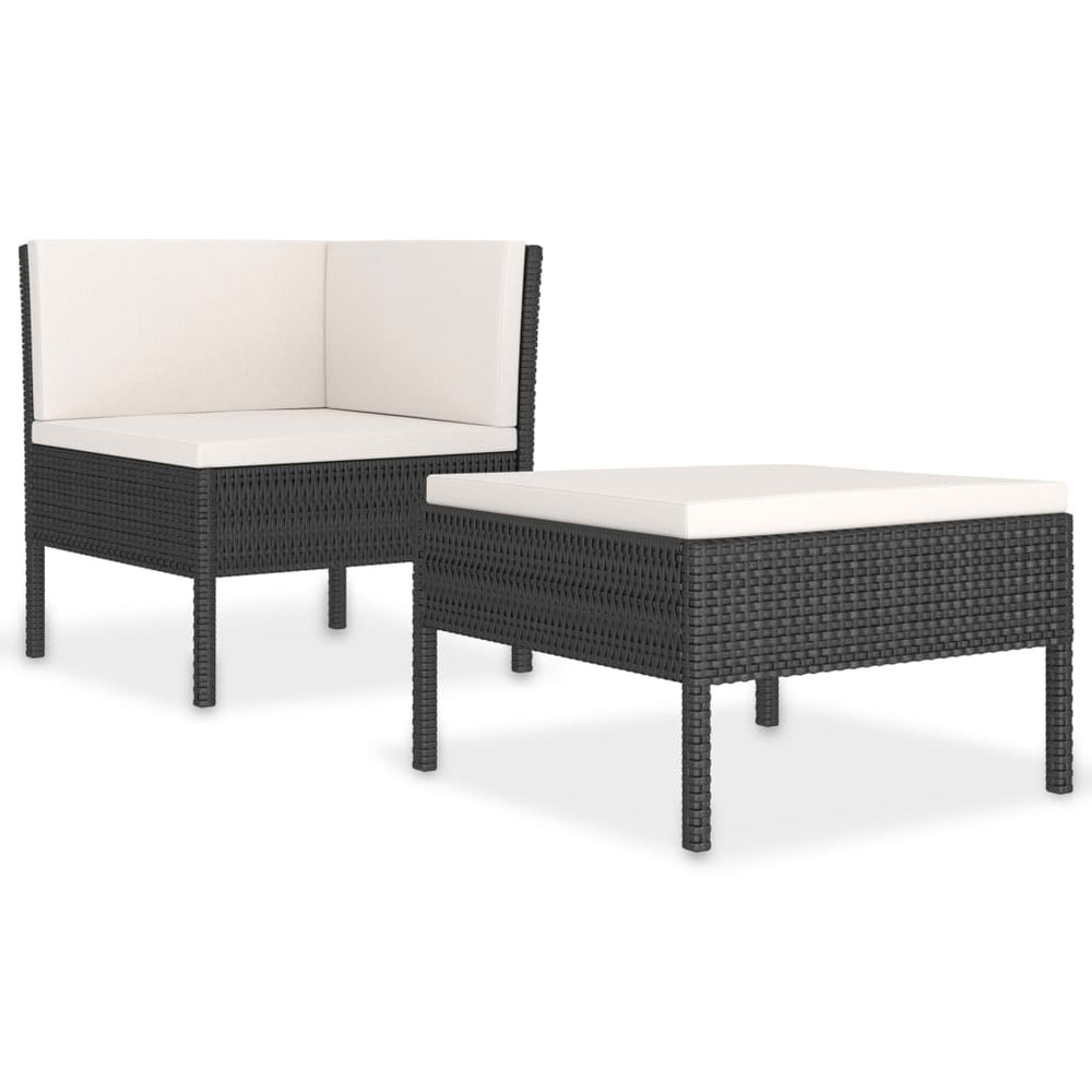 2-tlg. Garten-Lounge-Set mit Auflagen Poly Rattan Schwarz