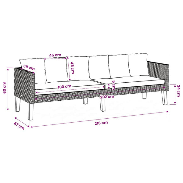3-Sitzer-Gartensofa mit Auflagen Poly Rattan Beige