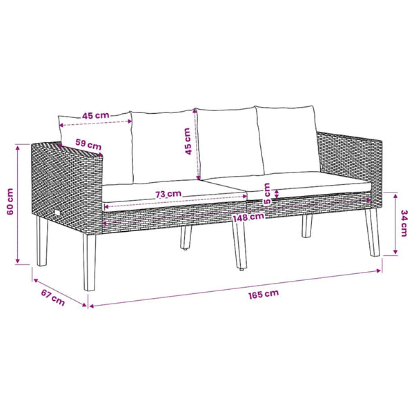 2-Sitzer-Gartensofa mit Auflagen Poly Rattan Beige