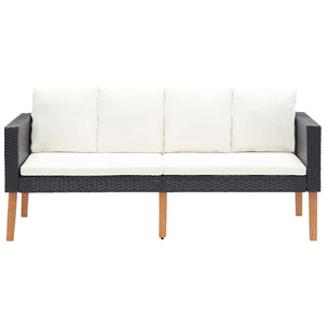 2-Sitzer-Gartensofa mit Auflagen Poly Rattan Schwarz