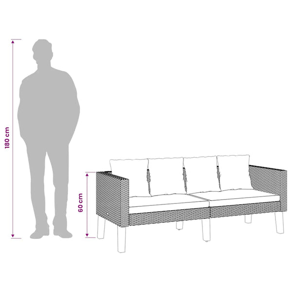 2-Sitzer-Gartensofa mit Auflagen Poly Rattan Schwarz