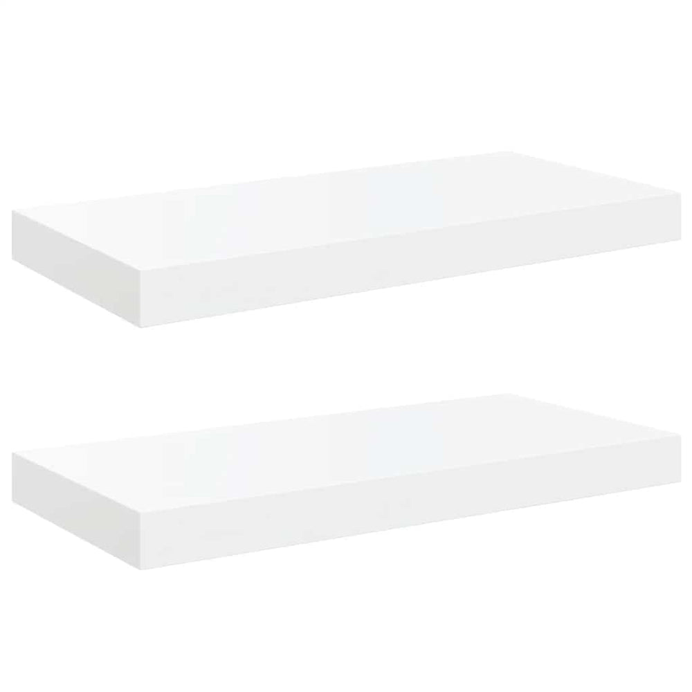 vidaXL Floating Shelves 2 pcs High Gloss White 50x23x3.8 cm MDF
