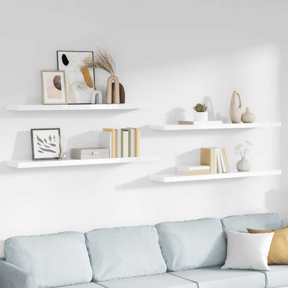 vidaXL Floating Wall Shelves 4 pcs. High-Gloss White 120x23.5x3.8 cm MDF