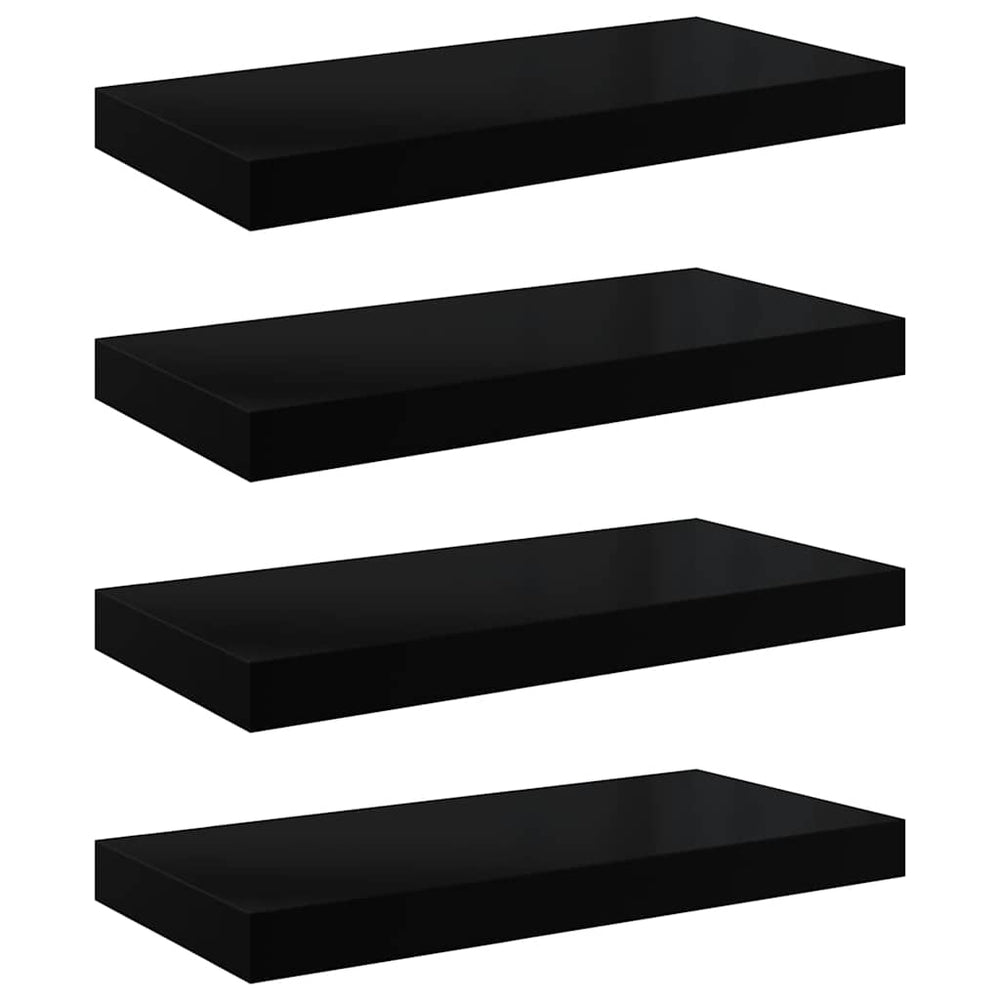 vidaXL Floating Shelves 4 pcs. High Gloss Black 50x23x3.8 cm MDF