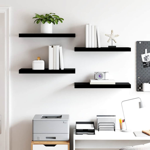 vidaXL Étagères murales 4 pcs Noir brillant 60x23,5x3,8 cm MDF