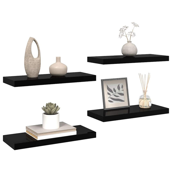 vidaXL Étagères murales 4 pcs Noir brillant 60x23,5x3,8 cm MDF